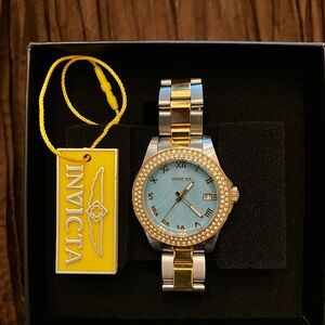 Invicta Two-Tone Gold & Silver Women's Watch with Light Blue Dial